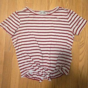 Green Envolope LA Women's red and white striped short sleeve tied t-shirt